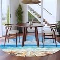 thumbnail image 4 of Summer Round Living Room Rugs 8 ft, Blue Beach Ocean Starfish Plank Shell Washable Large Area Rug with Non-Slip Sturdy Edge Binding Round Carpet for Dining Room Kitchen Office, 4 of 9