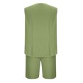 thumbnail image 3 of Snorda Men's Solid Color Button-Up Waistband Tank Shorts Two-Piece Crew-Neck Tank Suit, 3 of 4