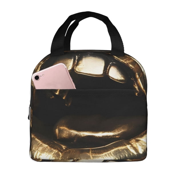 Easygdp Golden Lips Modern Sculpture Bolsa Térmica Premium - Tela Oxford Impermeable, Gran Capacidad, Bolsillo Frontal, Unisex para Trabajo, Escuela, Actividades al Aire Libre y Picnics