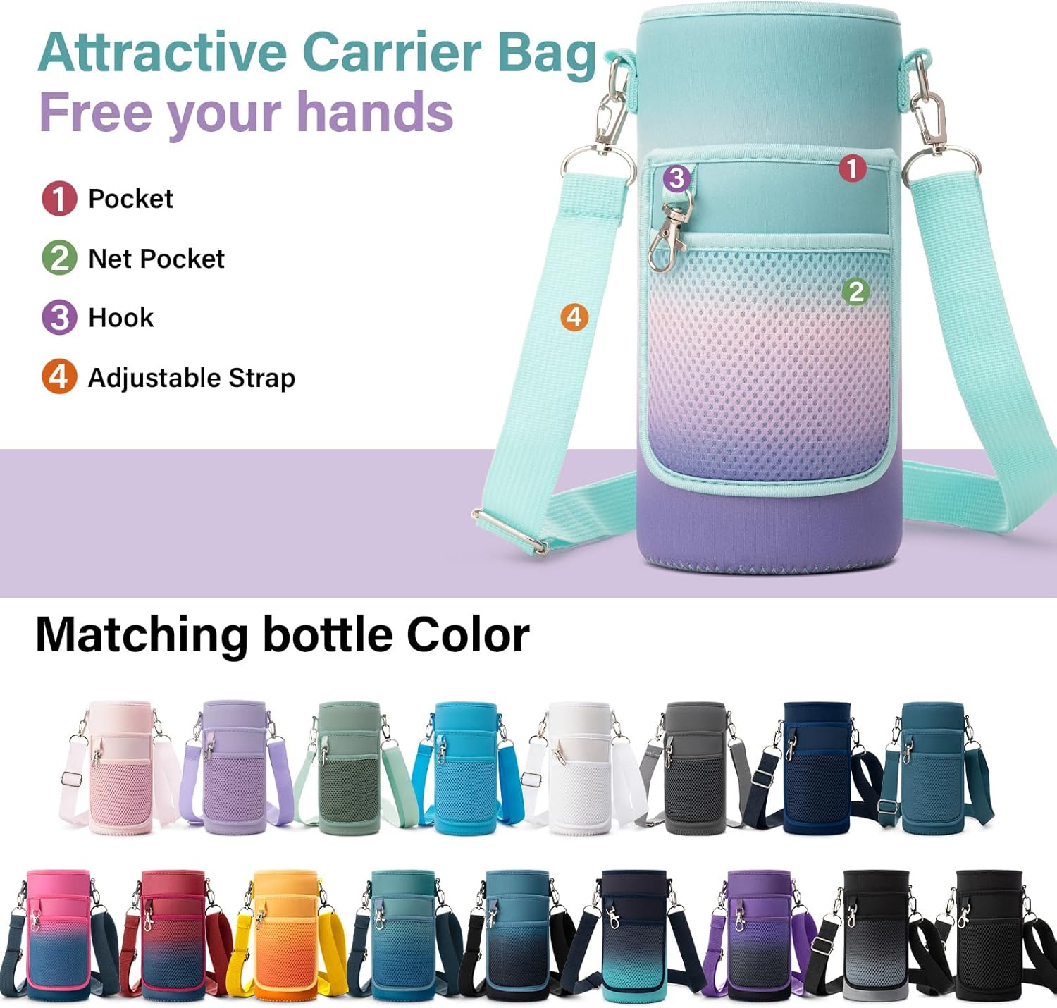 Water Bottle | Thickened Stainless Steel Vacuum Metal | Portable Sports Water Jug for Gym and Hiking with Straw, Carrier Bag, Handle Strap | BPA-Free 32 oz, Black