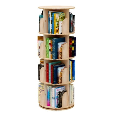 TOYTEXX 4-Tier Rotating Bookshelf, 360° Solid Wood Stackable Organizer for Home & Office - Beige, Age 3+