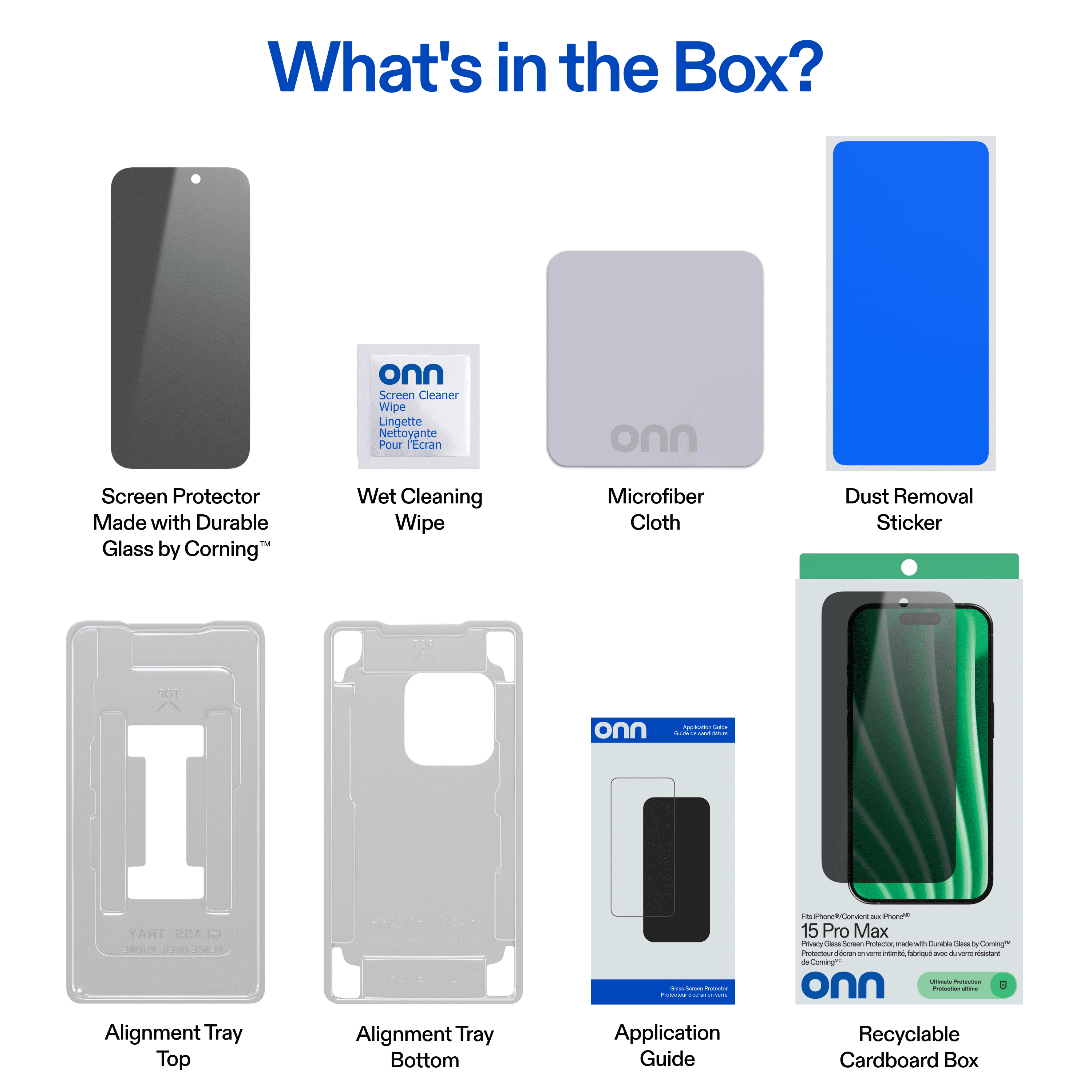 onn Protecteur d’écran en verre intimité pour iPhone® 15 Pro Max, fabriqué avec du verre résistant de Corning🅪, intimité à 180°, plateau d’installation facile