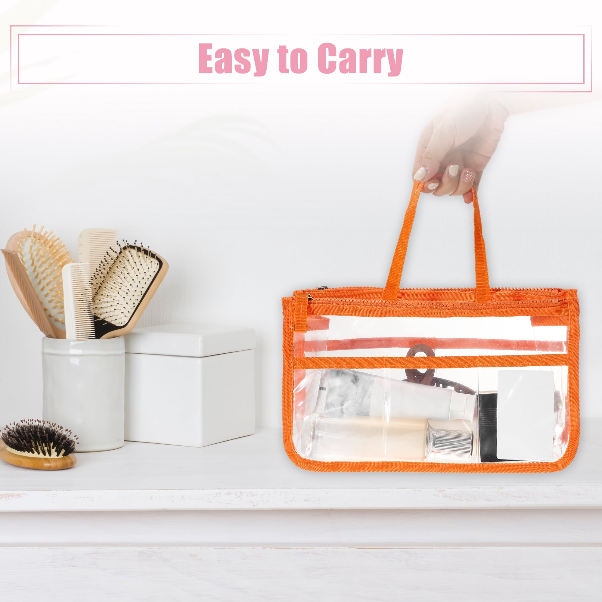 Unique Bargains 1Pc Clear Waterproof Polyvinyl Chloride Toiletry Bag Waterproof Orange