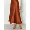thumbnail image 4 of Rust Red Satin High Waist A-Line Midi Skirt Women Elegant Flare Skirt, 4 of 5