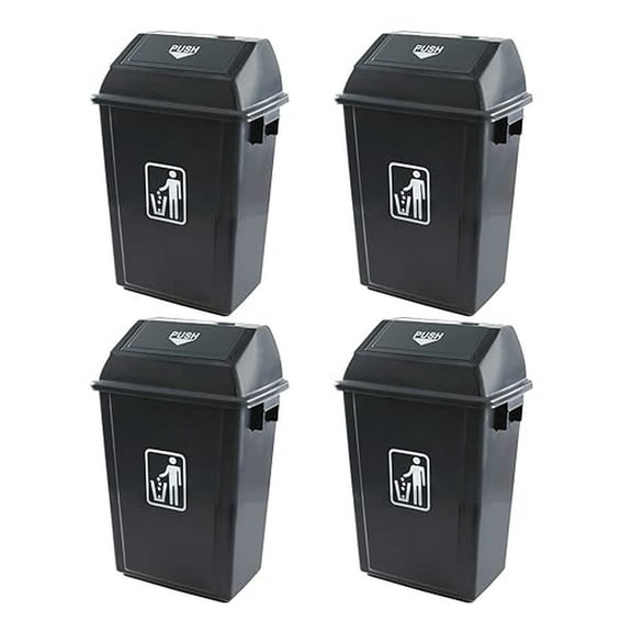4-Pack 13 Gallon Kitchen Trash Cans with Lids - Gray Plastic Garbage Bins for Indoor & Outdoor Use - Durable, Easy Clean Wastebaskets for Kitchen, Office, Garage