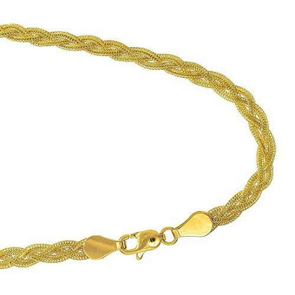 JewelStop 14K Yellow Gold 3.5 mm Braided foxtail Chain Bracelet, Lobster Claw- 7 Inches, 3gr.