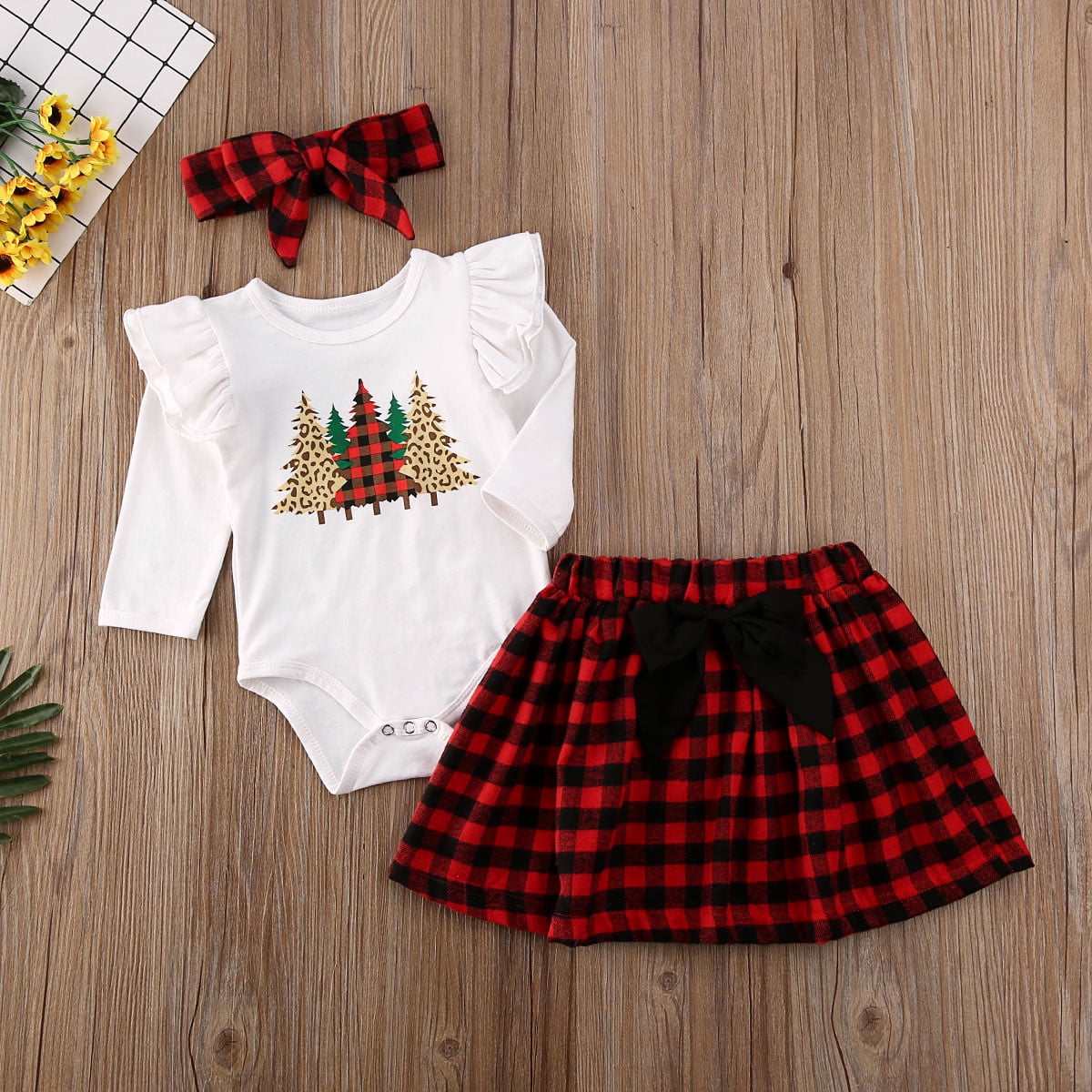 red plaid skirt set
