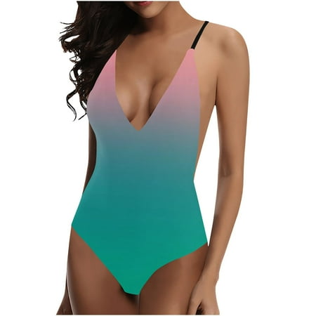 VgaVtl Women One Piece Swimsuits Bathing Suit for Women Push up Tummy Control Seamless Gradient Print Swimsuits Red 4XL