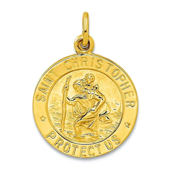13.2mm 925 Sterling Silver Gold-tone Polished Solid Saint Christopher Medal Pendant Necklace Pendant for Women