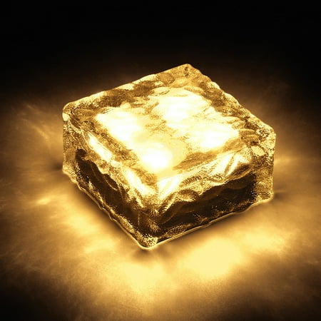 - Waterproof Solar 4LED Path Ice Cube Rocks LED Frosted Glass Brick Paver Garden Light Warm White