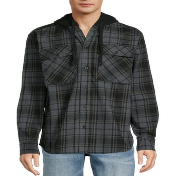 No Boundaries Men's and Big Men's Long Sleeve Hooded Flannel Shirt, Sizes up to 5X