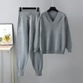 thumbnail image 2 of Babysbule Womens Fall Plus Top Sets Outfit Fashion Women Winter Knit Long Sleeved Pants Shirt Casual Two Piece Suit, 2 of 4
