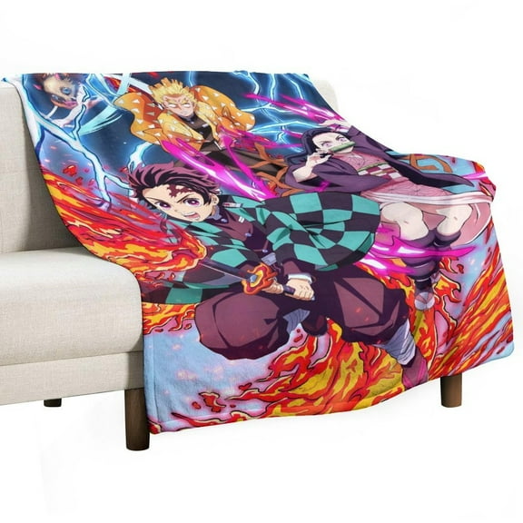Demon Blanket Slayer Flannel Throw Blankets Soft Pile Cozy Plush Throw Blanket for All Seasons, 3D Printed Warm Blanket for Sofa Beds Home Decor