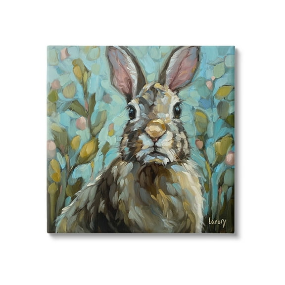 Stupell Rabbit Portrait Botanical Blooms Animals & Insects Painting Gallery Wrapped Canvas Print Wall Art