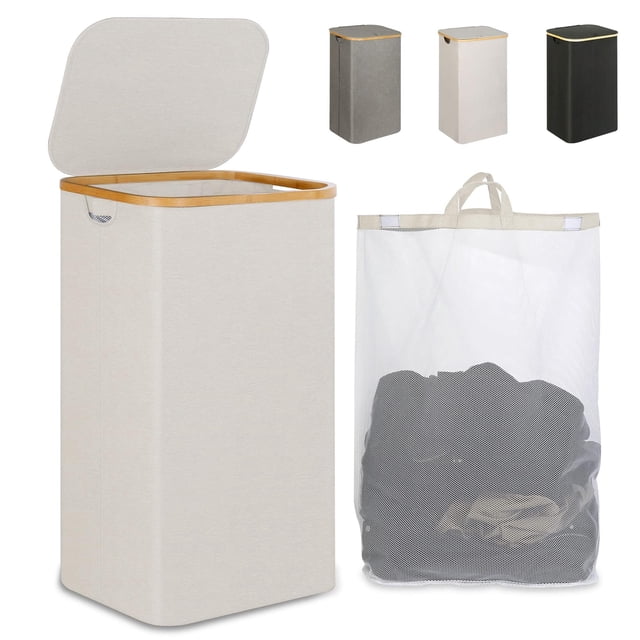 LIKYO Cesto de la Ropa Portátil Grande de 105L con Tapa Cesto de la Ropa Plegable con Tapa Ahorra Espacio en Taquillas, Dormitorios y Lavanderías, Adecuado Para Viajar, uso Dom&a