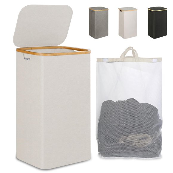 LIKYO Cesto de la Ropa Portátil Grande de 105L con Tapa Cesto de la Ropa Plegable con Tapa Ahorra Espacio en Taquillas, Dormitorios y Lavanderías, Adecuado Para Viajar, uso Dom&a