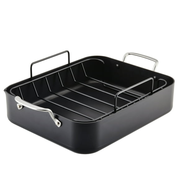 KitchenAid Hard Anodized 13x15.75 Inch Roaster with Removable Nonstick Rack, Oven Safe to 500°F, Matte Black