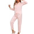 thumbnail image 4 of INSPIRE CHIC Women's Pajamas Set Long Sleeve Button Down Notched Collar Soft Casual Sleepwear Lounge Sets S Light Pink, 4 of 6