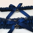 thumbnail image 3 of Navy Blue Bridal Wedding Garters with Heart Dangle Elastic, 3 of 5