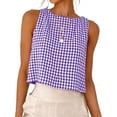 thumbnail image 5 of HADST Women's Reversible Gingham Tank Top 2 in 1 Button Front & Plain Sleeveless Blouse, Double Wear Casual Crop Top for Summer, 5 of 8