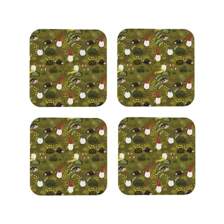 

Tideii Gnomes Playing in the Garden for Leather Coasters 4 Pieces Anti-fouling and Anti-scalding Decorative Coasters Suitable for Restaurants Kitchens Coffee Shops-Square