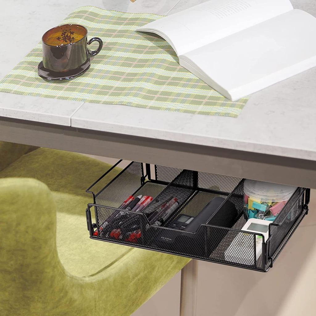 Under Desk DrawerScrew-on Hidden Desk Organizer Box Slide-Out Storage Drawer