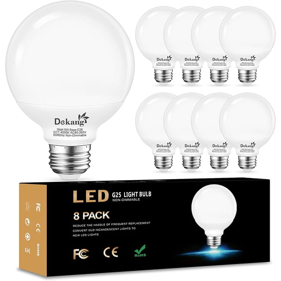 8-Pack YANTON Vanity Light Bulbs for Bathroom 4000K Natural Daylight, E26 Base YANTON 60W Incandescent Equivalent, 5W Round Light Bulbs for Vanity Mirror, 500LM, Non-dimmable