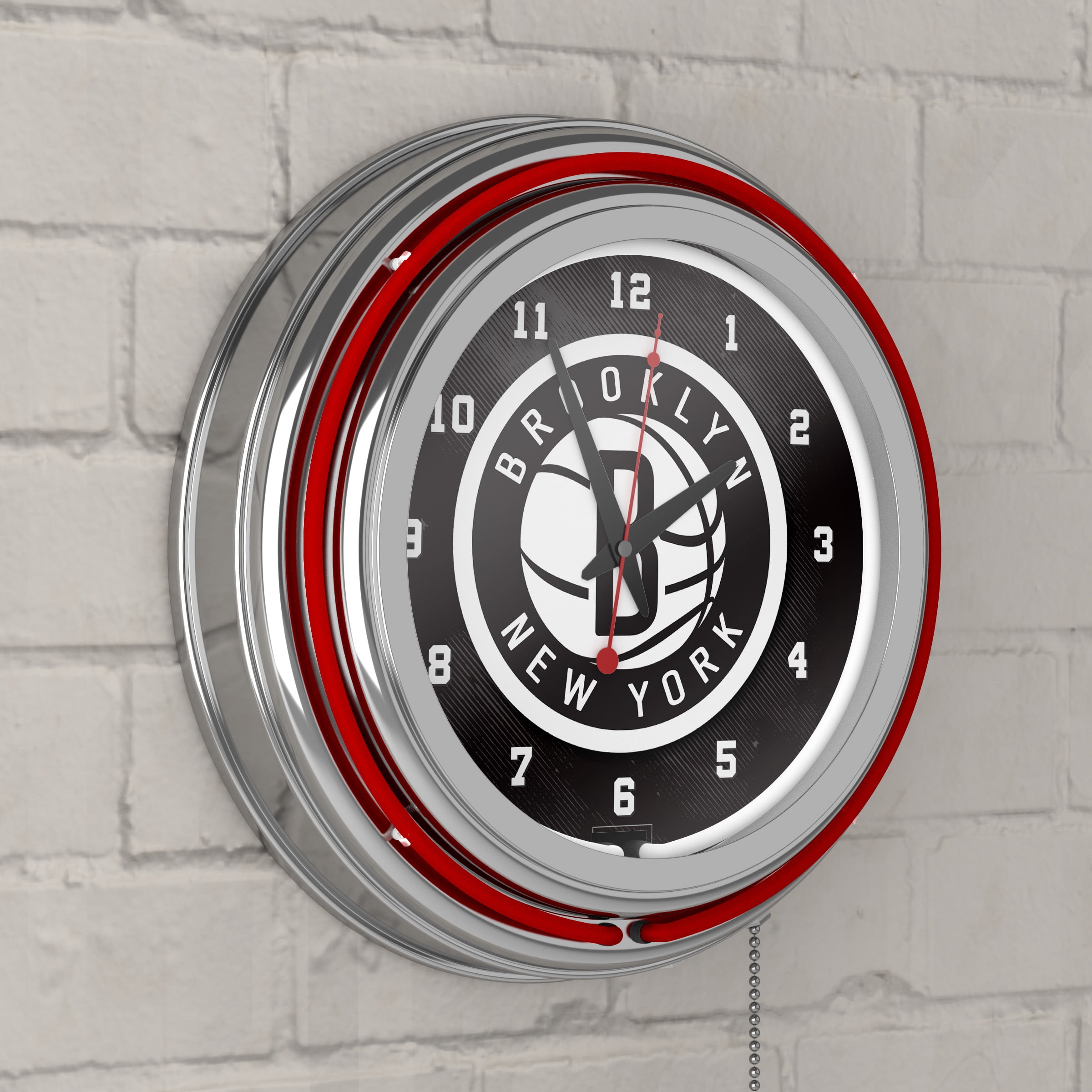 Trademark Global Brooklyn Nets NBA Chrome Double Ring Neon Clock