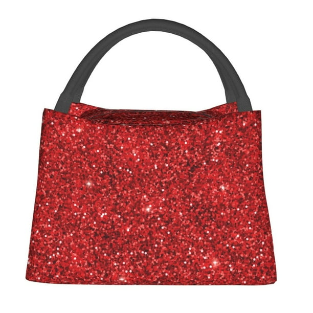 Fotbe Red Glitter Bolsa Térmica Portátil con Estampado, Bolsa de Entrega de Alimentos Aislada, Bolsa Reutilizable de Gran Capacidad para Comidas y Supermercado