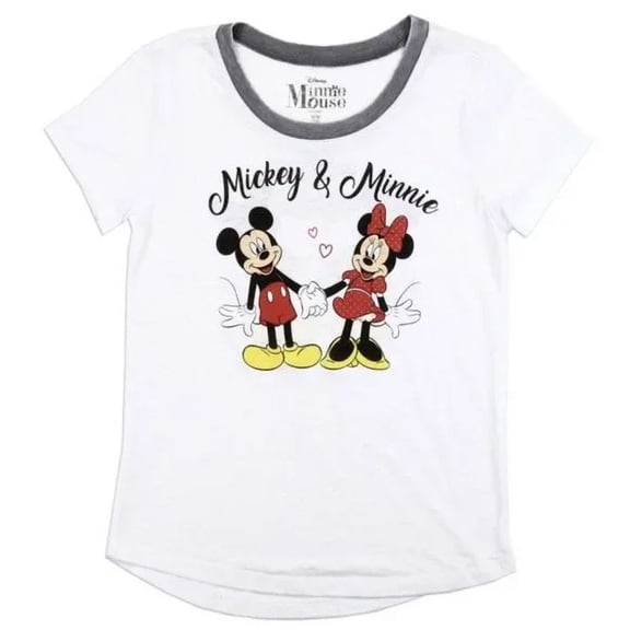 DISNEY Mickey And Minnie Both Sides Printed White Ringer Tee One Left Size M 7/8