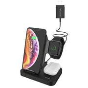 Techsmarter 3-in-1 Qi Wireless Charger Station for Phone, Earbuds & Watch. Compatible with iPhone 12, 11, XS, XR, X, 8, Samsung S21, S20, S10, S9, S8 and More