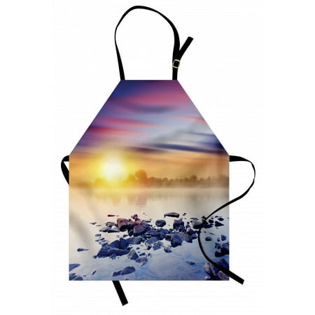 

Landscape Apron Magic Summer Sunset in the River with Aurora Borealis in the Sky Rocks Universe Unisex Kitchen Bib Apron with Adjustable Neck for Cooking Baking Gardening Multicolor by Ambesonne