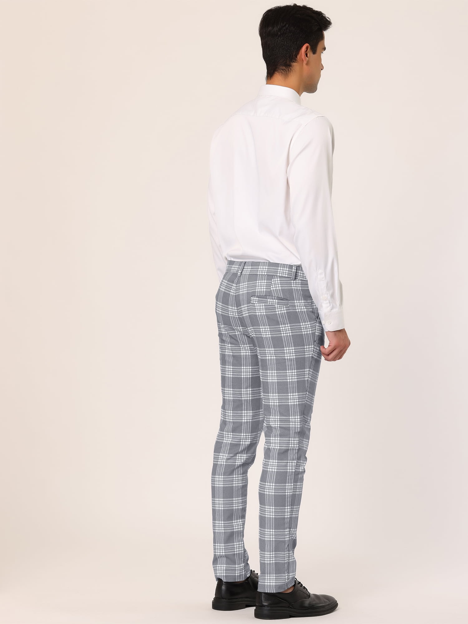 Unique Bargains Men's Plaid Pants Casual Slim Fit Flat Front Skinny Checked Dress Pants 36 Gray