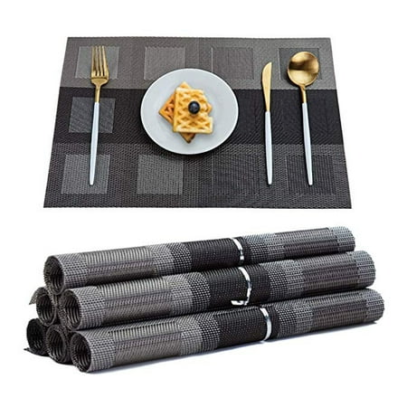 NK HOME Placemats Woven Vinyl Table Mats Set of 6 Heat Insulation Stain Resistant Non Slip Kitchen Dining Table Decorat