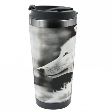 

Wolf Travel Mug Wolf Portrait Steel Thermal Cup 16 oz by Ambesonne
