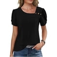thumbnail image 1 of TaTaai 2026 Summer Women’s Pa Button Tee Irregular Neck Short Sleeve Cropped Blouse Casual Solid Color Fashion Top Cutout Polyester Daily Shirt Gift, 1 of 8