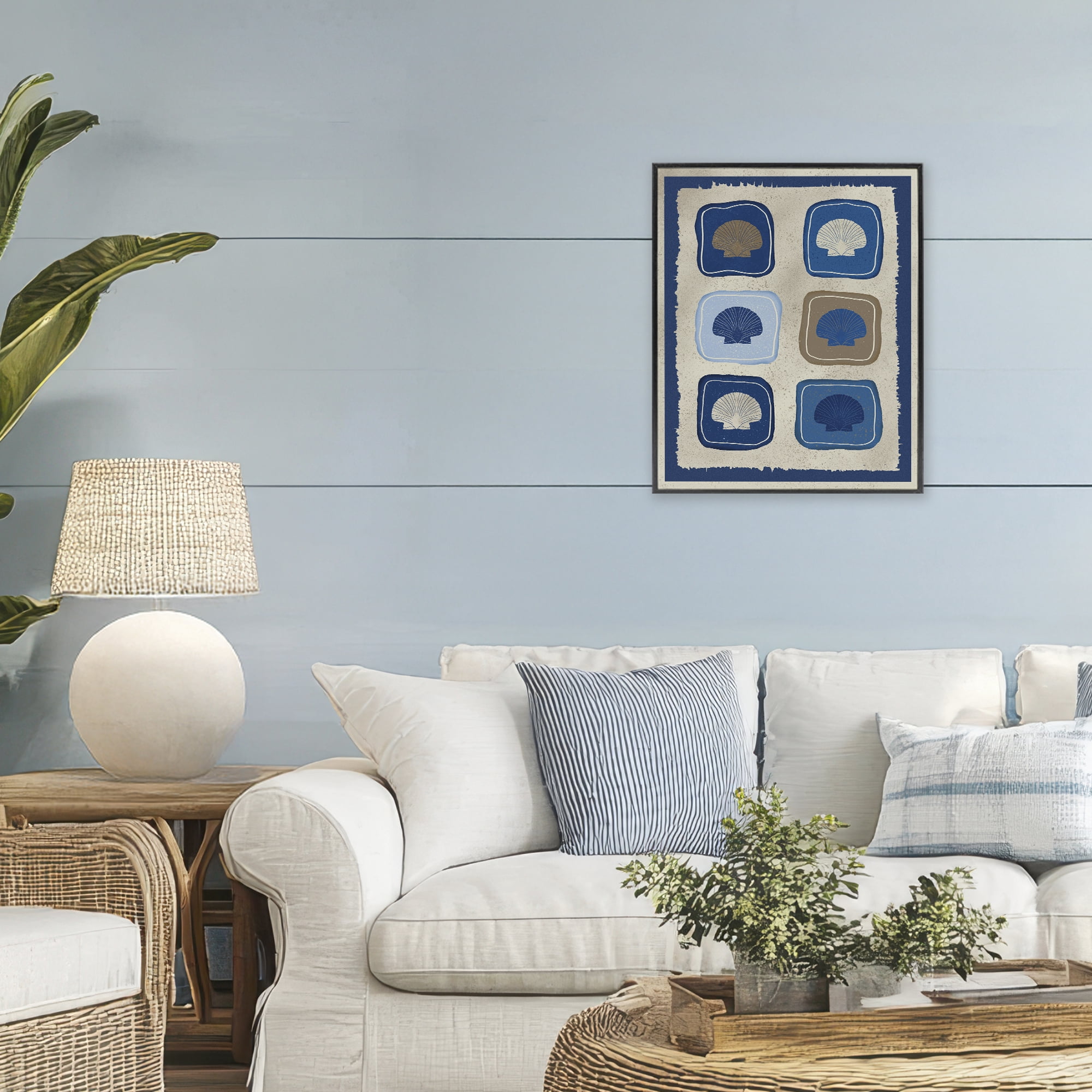 Stupell Industries Nautical Block Shells Black Framed Giclee Art, design by Julia Frost