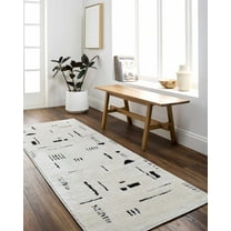 Hauteloom Winda Hallway, Kitchen Runner Rug - Farmhouse - High Pile - Ivory, Black - 2'7" x 7'3"