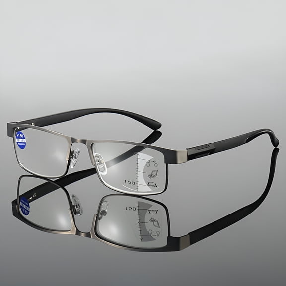 QARUN Rectangular Business Progressive Reading Glasses 2.0 for Men Metal Spring Hinge Temple Readers,Gunmetal Classic Presbyopic Sunglasses  2.00