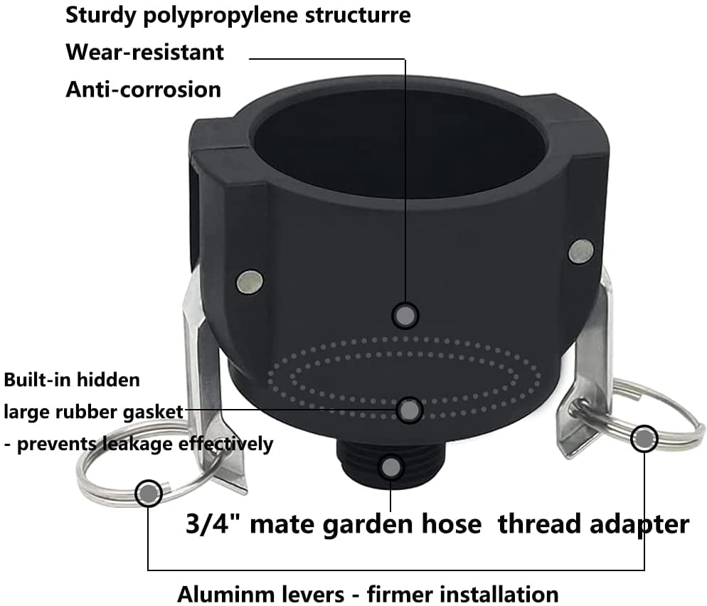 MKEUDQ-275 330 Gallon IBC Tote Tank Drain Adapter Fittings 2" Cam Lock x Garden Hose Food Grade