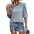 thumbnail image 2 of 3/4 Length Sleeve Womens Tops Dressy Casual Office Work Blouses Loose Fit Ruffle Flowy Tunic Tops Trendy Outfits, 2 of 8