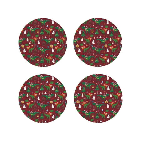 

Leather Coasters with Heat-resistant for Drinks Dinosaur Christmas -标题2 Round Shape