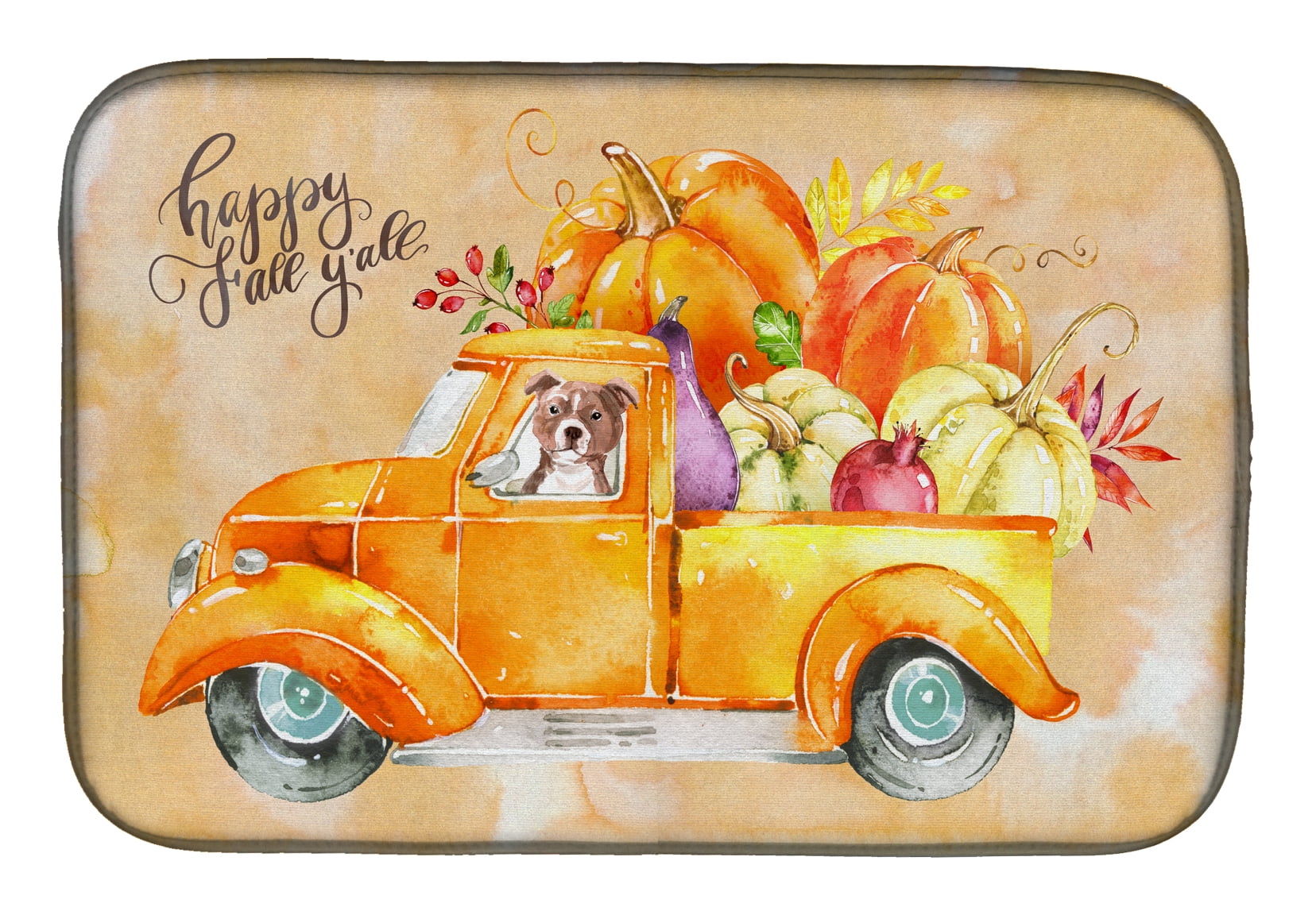Fall Harvest Red Staffie Bull Terrier Dish Drying Mat