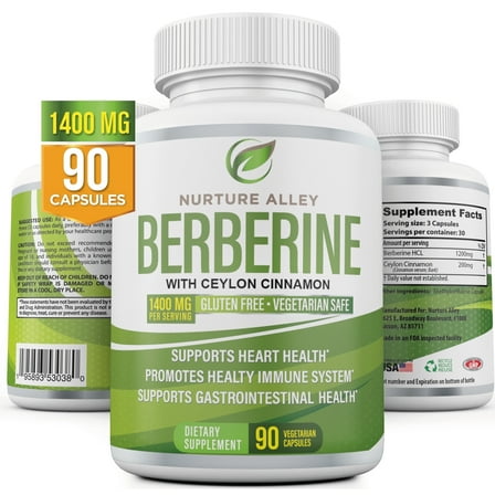Nurture Alley Berberine Hcl 1400mg - Berberine Hcl 1200mg Plus Organic Ceylon Cinnamon 200mg - 90 Capsules - Supports Glucose Metabolism, Weight Management