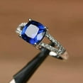 thumbnail image 4 of 1.5Ct Cushion Cut Lab Created Blue Sapphire Engagement Ring 14K White Gold Plated Silver, 4 of 4
