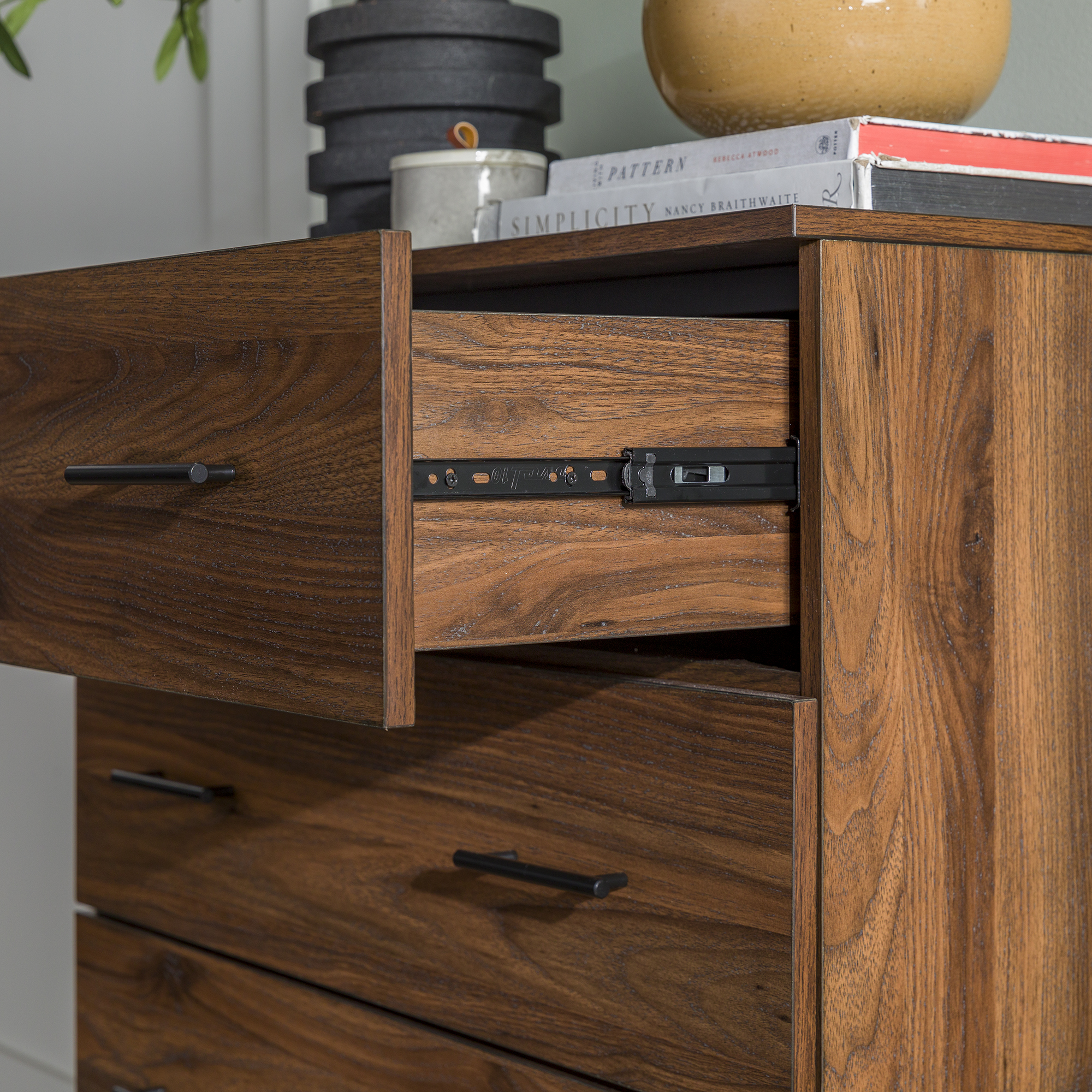 Walker Edison Modern 4 Drawer Vertical Dresser, Dark Walnut