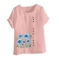 thumbnail image 4 of Staron Liquidation Hauts d'Été pour Femmes 2025 Manches Courtes Retroussables Tunique Habillée Grande Taille Coton Lin Décontracté Tendance Col Rond Imprimé Floral Hauts Chemises Amples d'Été, 4 of 4