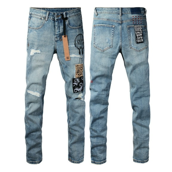 2025 Ksubis Jeans brand Jeans  Men's Jeans Casual Comfort Holes Fashionable Straight Skinny Slim Fit Jeans, Ripped Stretch Jeans Denim Pants Menswear 3022 28-40
