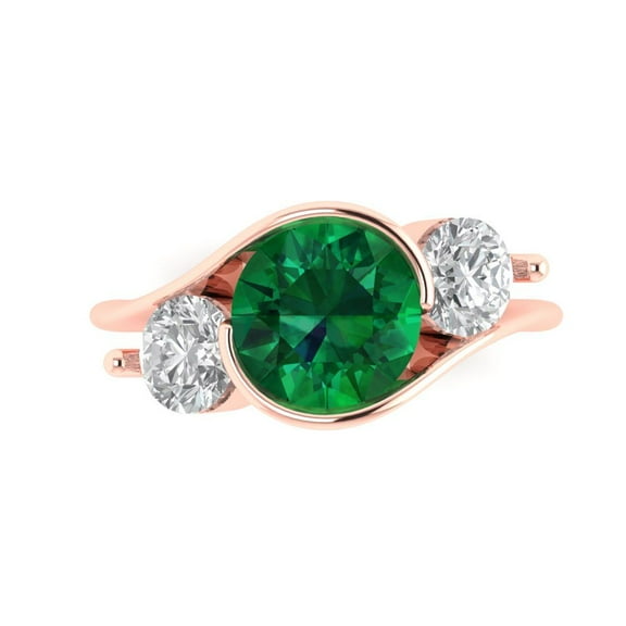 Three-Stone Engagement Ring for Women - 3.5ct Simulated Emerald in 14K Rose Gold Promise Ring