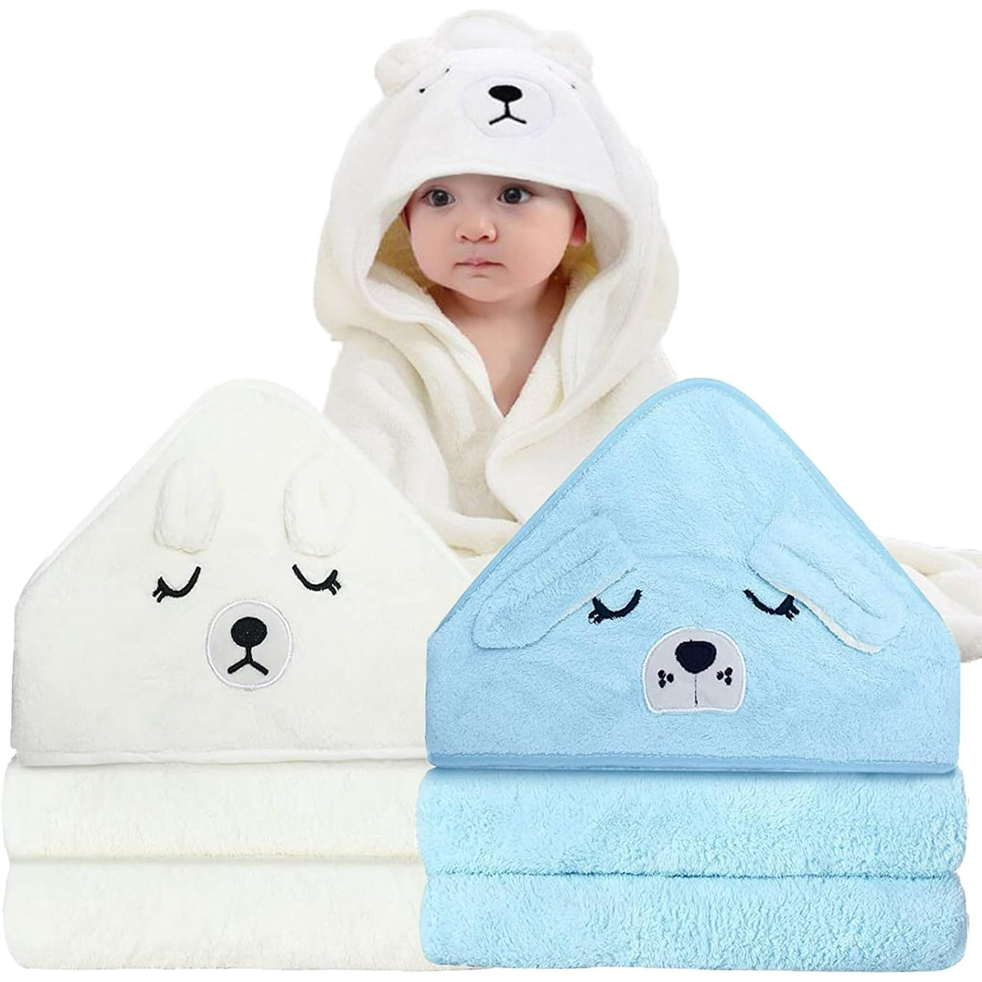 HAHDAXIA 2 Pack Hooded Baby Towels Premium Ultra Soft Organic Baby Bath Towel u2013 Absorbent and Hypoallergenic Towels for Baby Boy Girl Toddler Newborn Essentials White Blue Walmart